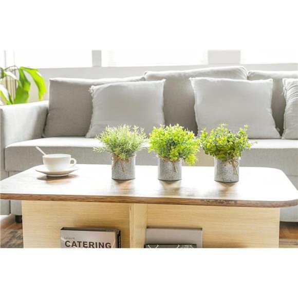 Mini Fake Plants in Farmhouse Galvanized Metal Pots Table Centerpiece Rustic - Picture 2 of 7